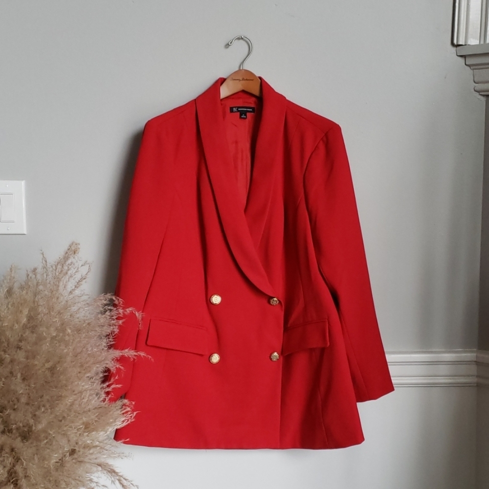 INC Red Double Breasted Long Blazer